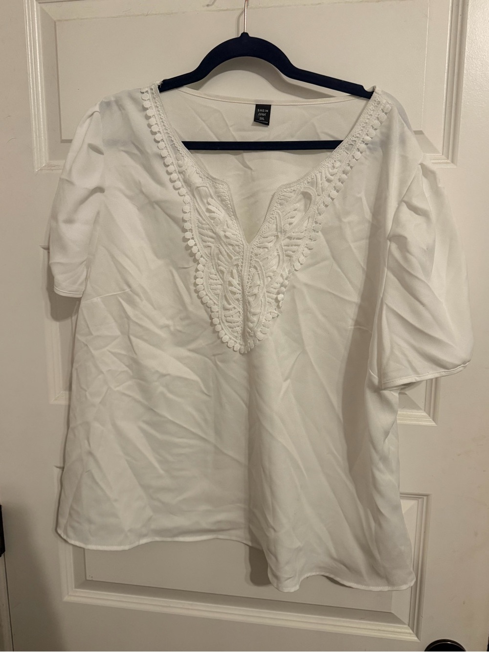 White Embroidered V-Neck Tunic Top